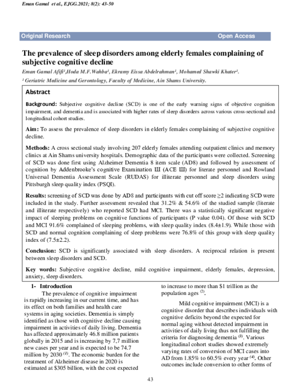 (PDF) The prevalence of sleep disorders among elderly females ...