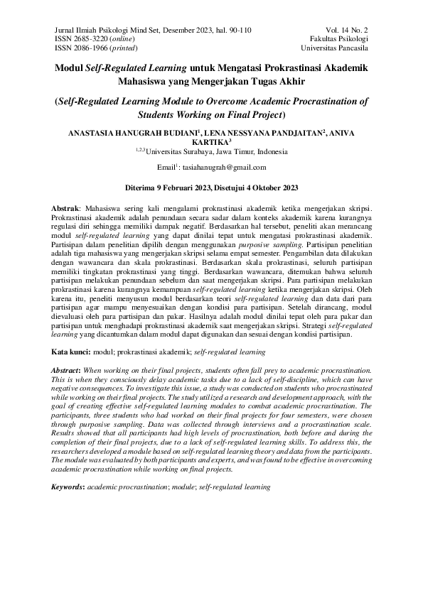 (PDF) Modul Self-Regulated Learning untuk Mengatasi Prokrastinasi ...