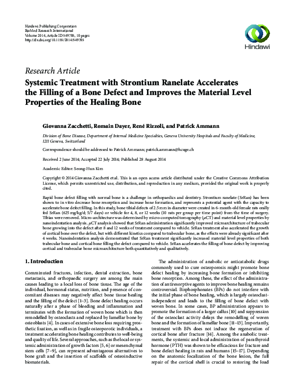 (PDF) Systemic Treatment with Strontium Ranelate Accelerates the ...