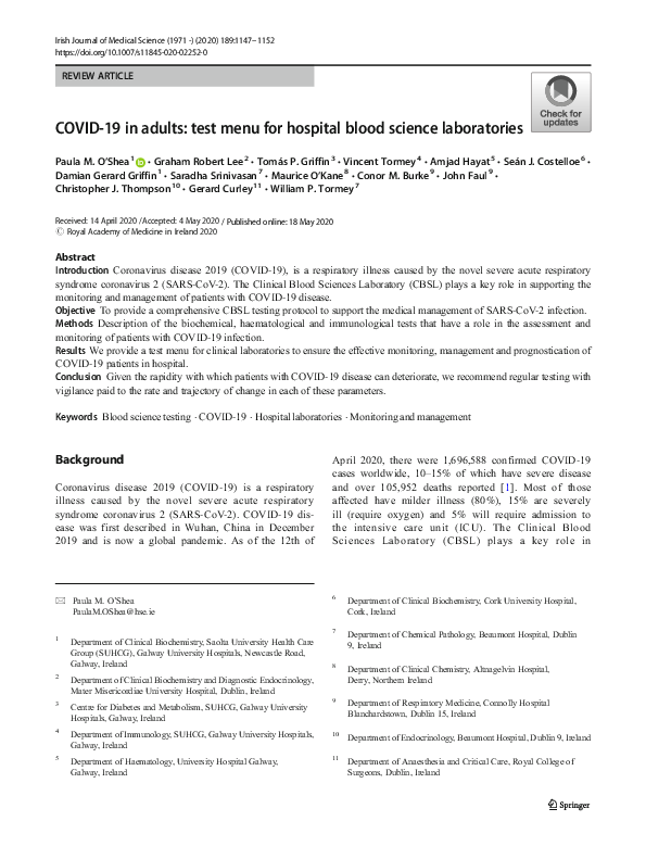 (PDF) COVID-19 in adults: test menu for hospital blood science laboratories