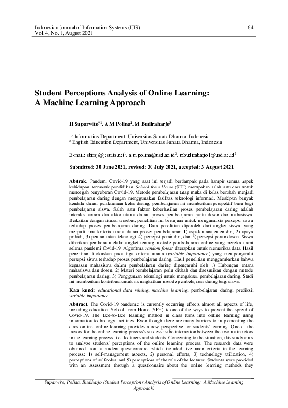 (PDF) Student Perception Analysis of Online Learning: A Machine ...