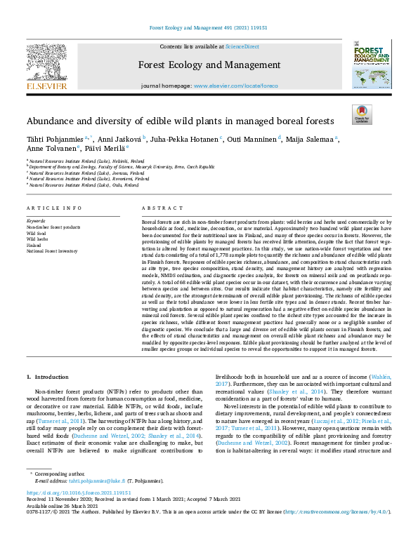(PDF) Abundance and diversity of edible wild plants in managed boreal ...