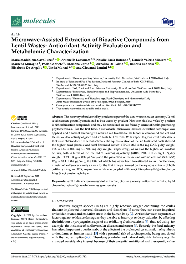 (PDF) Microwave-Assisted Extraction of Bioactive Compounds from Lentil ...
