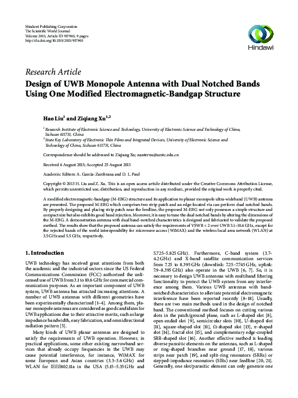 (PDF) Design of UWB monopole antenna with dual notched bands using one ...