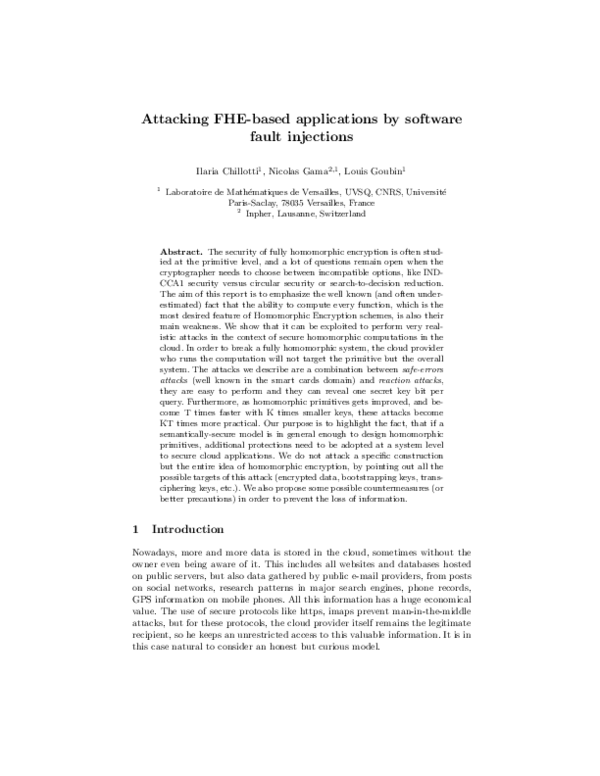 (PDF) Attacking FHE-based applications by software fault injections