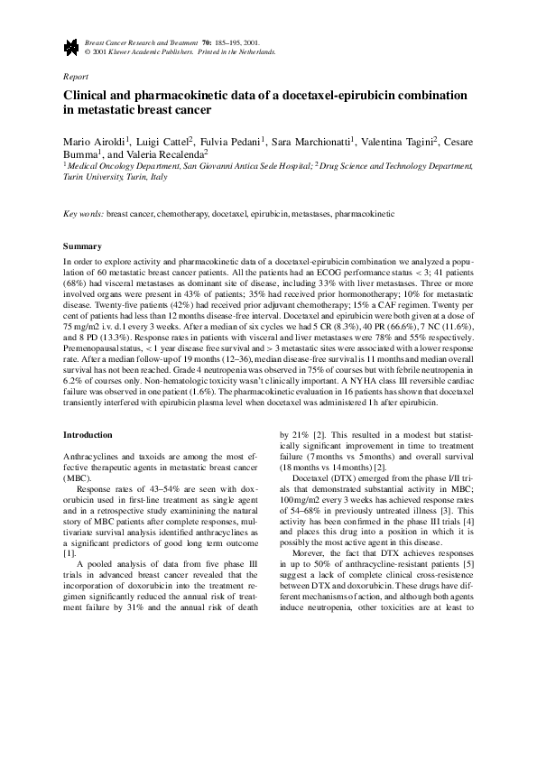 (PDF) Clinical and pharmacokinetic data of a docetaxel-epirubicin ...