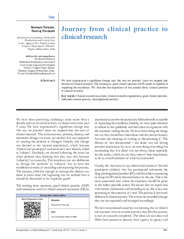 Journey from clinical practice to clinical research