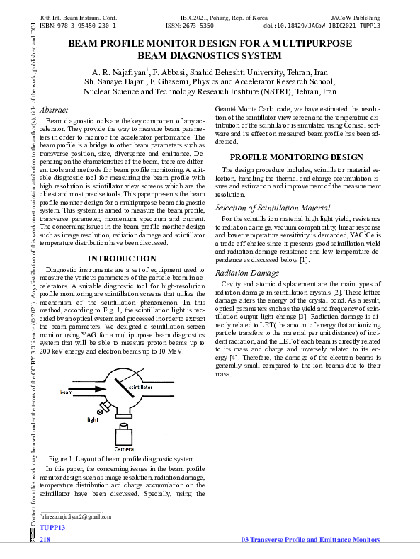 (PDF) Beam Profile Monitor Design for a Multipurpose Beam Diagnostics ...