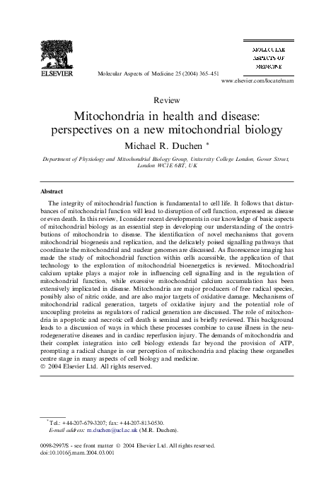 (PDF) Mitochondria in health and disease: perspectives on a new ...
