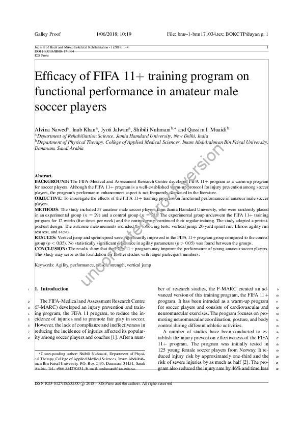 (PDF) Efficacy of FIFA 11+ training program on functional performance ...