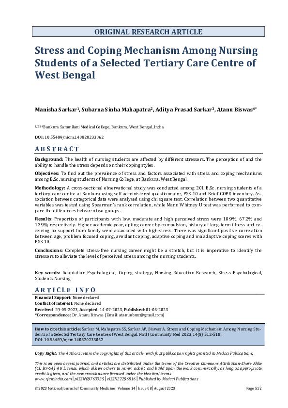 (PDF) Stress and Coping Mechanism Among Nursing Students of a Selected ...