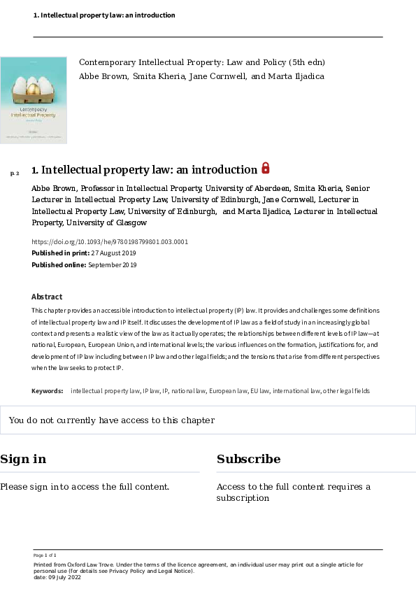 (PDF) 1. Intellectual property law: an introduction