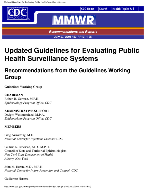 (PDF) Updated Guidelines for Evaluating Public Health Surveillance ...