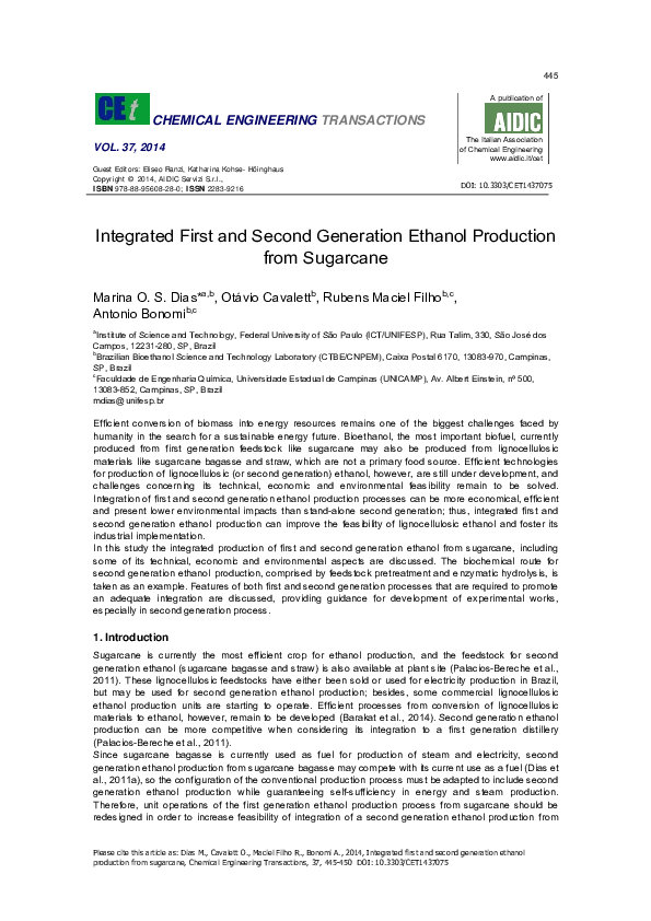 (PDF) Integrated First and Second Generation Ethanol Production from ...