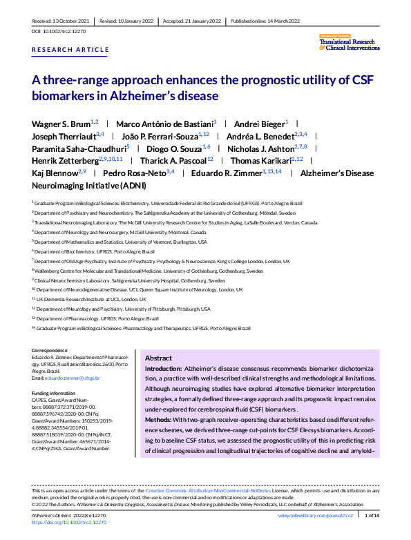 (PDF) A three‐range approach enhances the prognostic utility of CSF ...