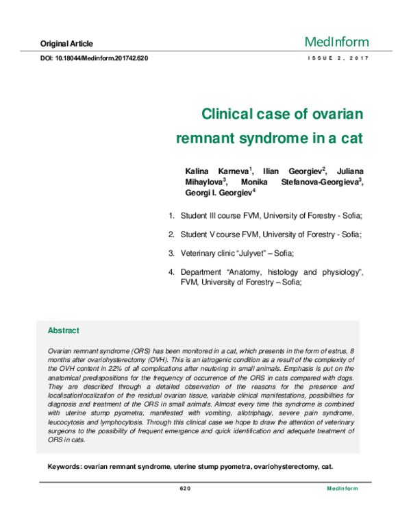 (PDF) Clinical case of ovarian remnant syndrome in a cat