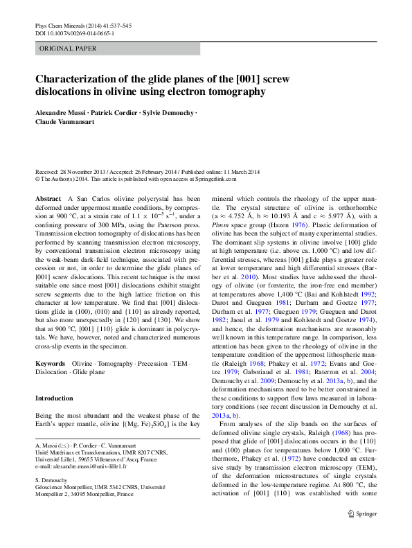 (PDF) Characterization of the glide planes of the [001] screw ...