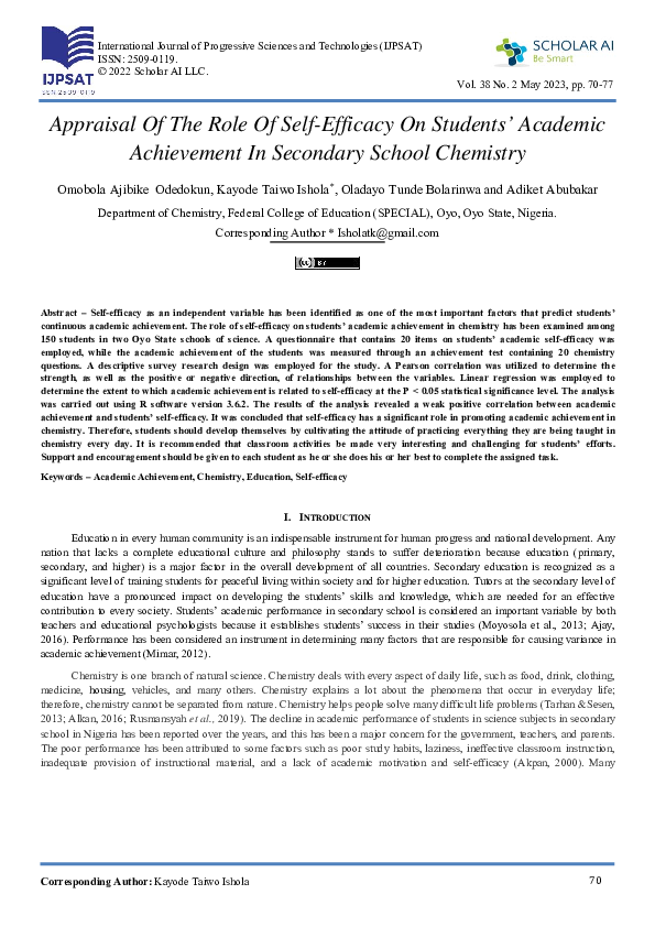 (PDF) Appraisal of the Role of Self-efficacy on Students’ Academic ...