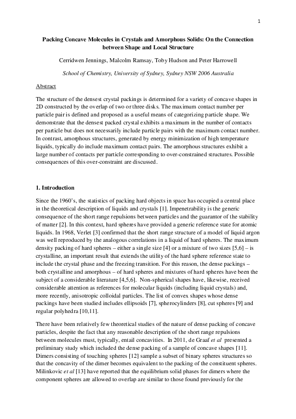 (PDF) Packing concave molecules in crystals and amorphous solids: on ...