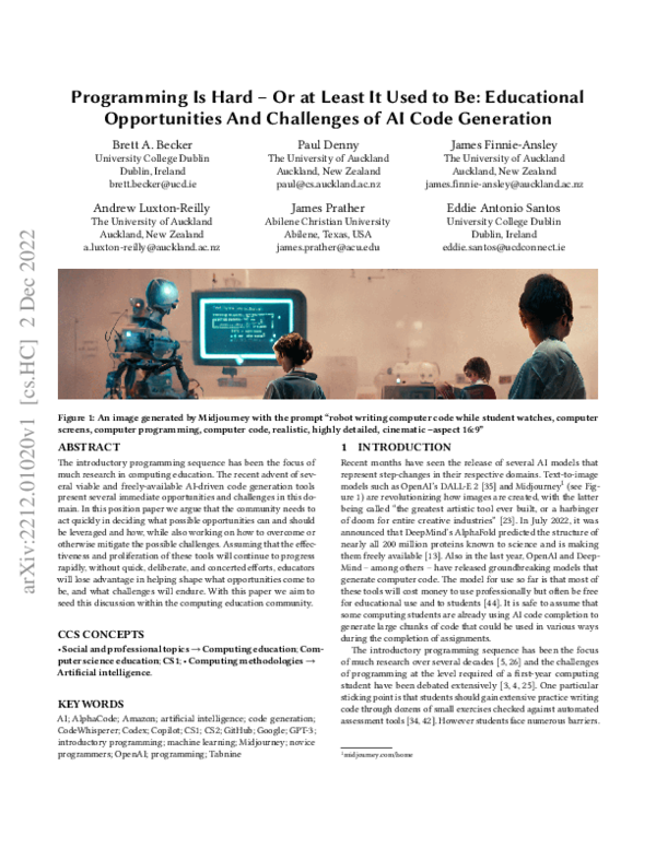 (PDF) Programming Is Hard -- Or at Least It Used to Be: Educational ...