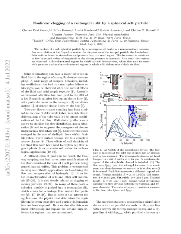 (PDF) Nonlinear clogging of a rectangular slit by a spherical soft particle