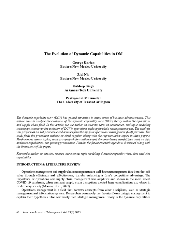 (PDF) The Evolution of Dynamic Capabilities in OM