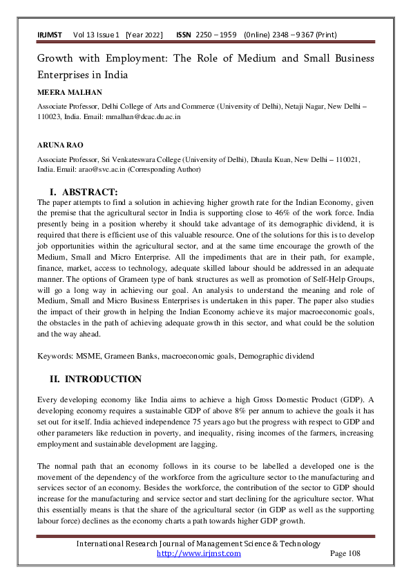 (PDF) Growth with Employment: The Role of Medium and Small Business ...