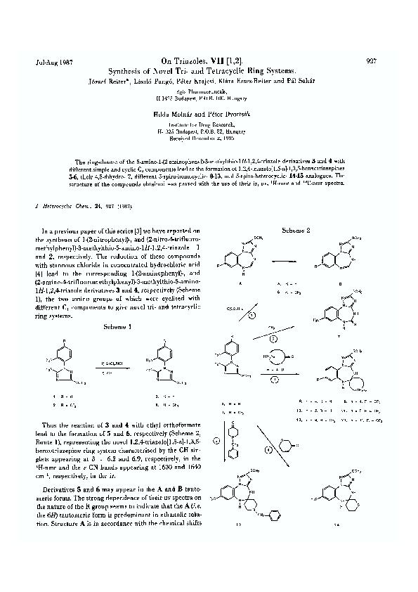 (PDF) On triazoles. VII Synthesis of novel tri‐ and tetracyclic ring ...