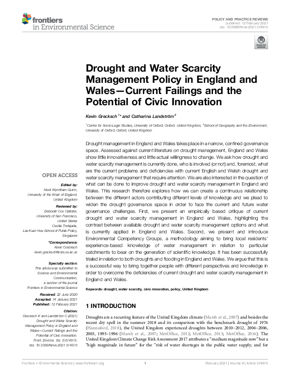 (PDF) Drought and Water Scarcity Management Policy in England and Wales ...