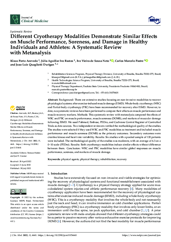 (PDF) Different Cryotherapy Modalities Demonstrate Similar Effects on ...