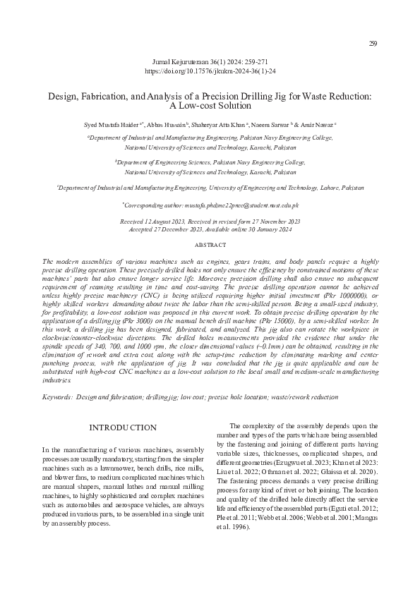 (PDF) Design, Fabrication, and Analysis of a Precision Drilling Jig for ...