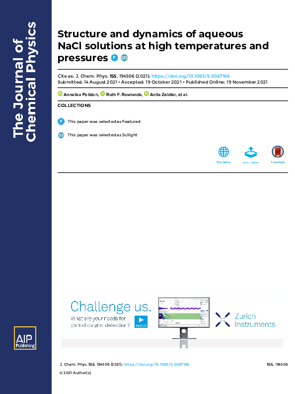 (PDF) Structure and dynamics of aqueous {NaCl} solutions at high ...