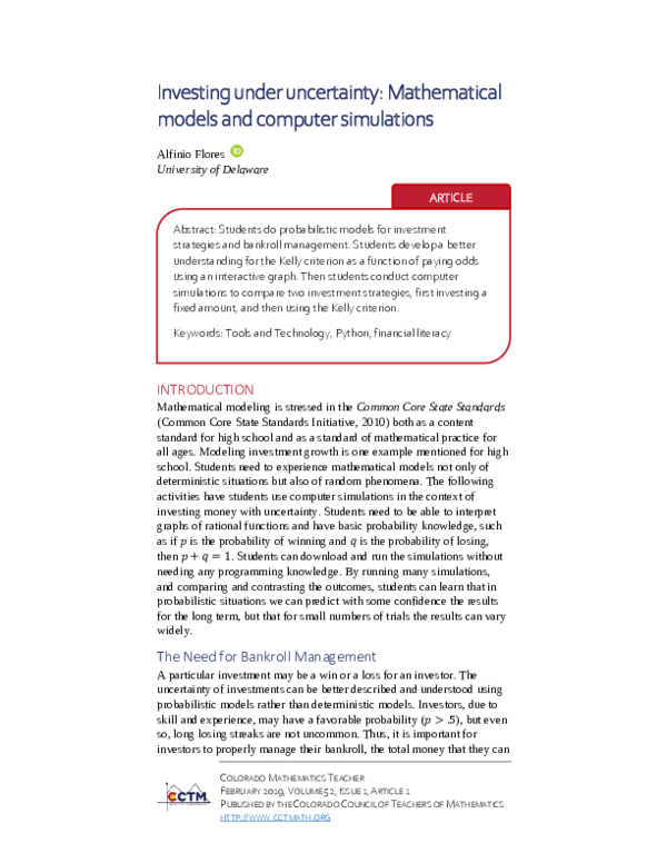 (PDF) Investing under uncertainty: Mathematical models and computer ...