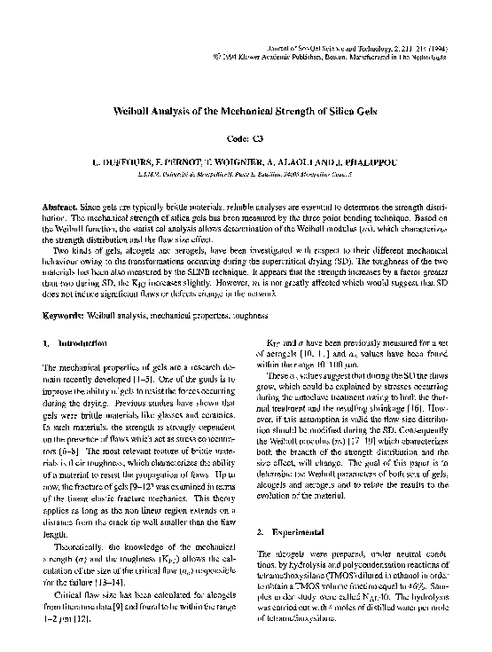(PDF) Weibull analysis of the mechanical strength of silica gels