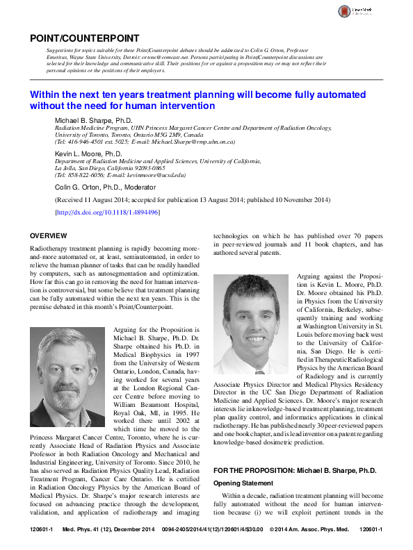 (PDF) Point/Counterpoint: Within the next ten years treatment planning ...
