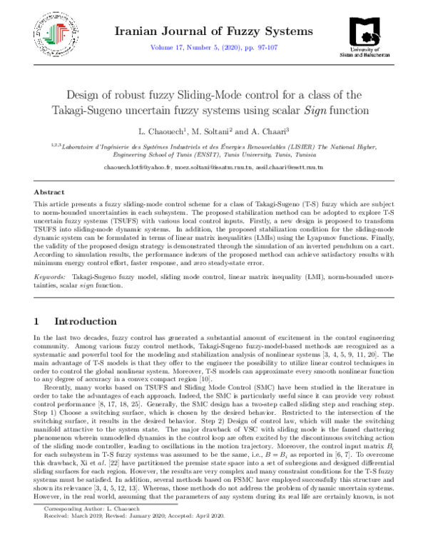 (PDF) Design of robust fuzzy Sliding-Mode control for a class of the ...