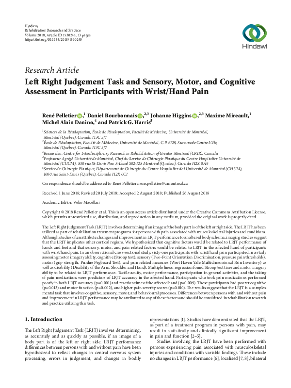(PDF) Left Right Judgement Task and Sensory, Motor, and Cognitive ...