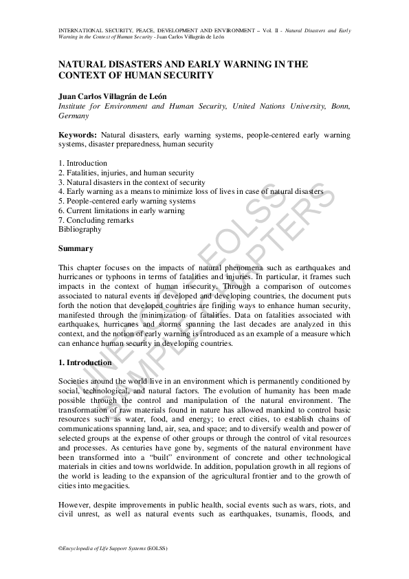 (PDF) Natural disasters and early warning in the context of human security
