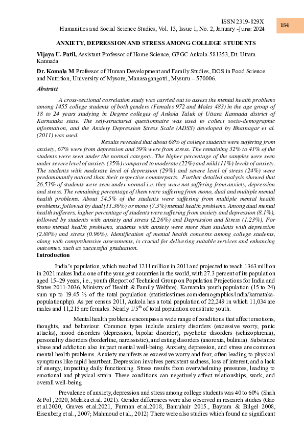 (PDF) ANXIETY, DEPRESSION AND STRESS AMONG COLLEGE STUDENTS
