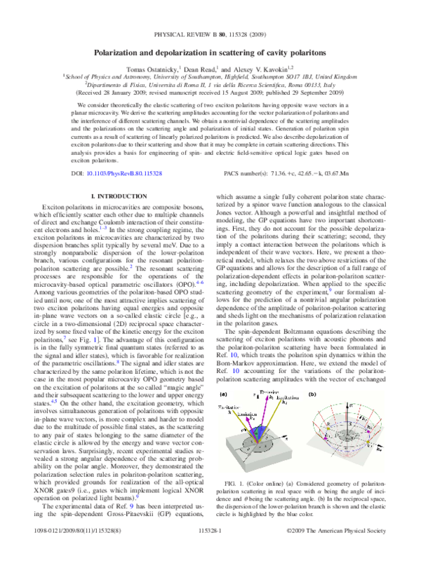 (PDF) Polarization and depolarization in scattering of cavity polaritons