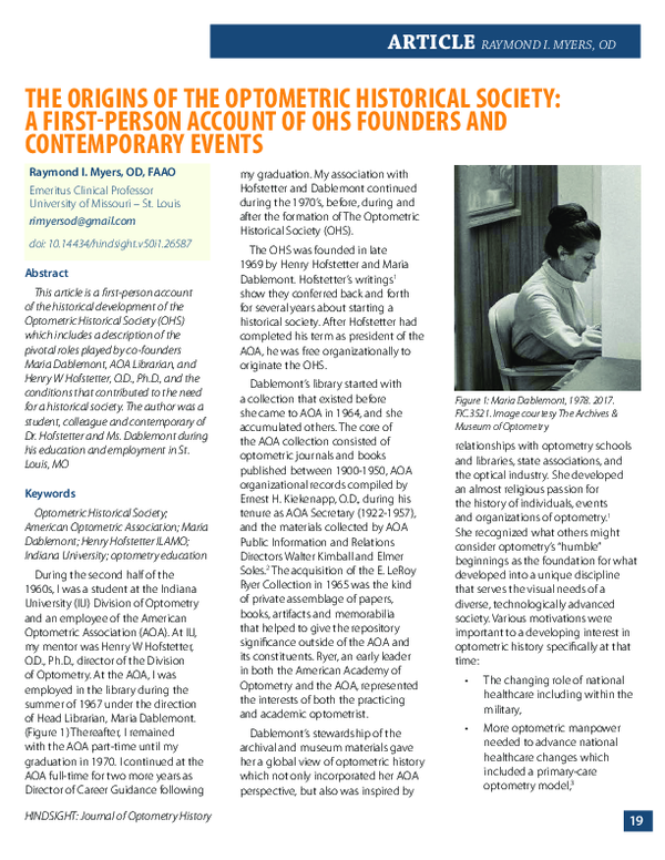 (PDF) The Origins of the Optometric Historical Society