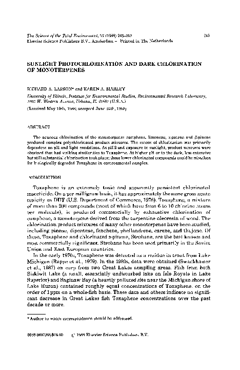 (PDF) Sunlight photochlorination and dark chlorination of monoterpenes
