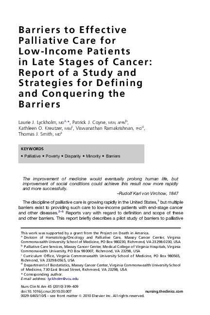 (PDF) Barriers to Effective Palliative Care for Low-Income Patients in ...