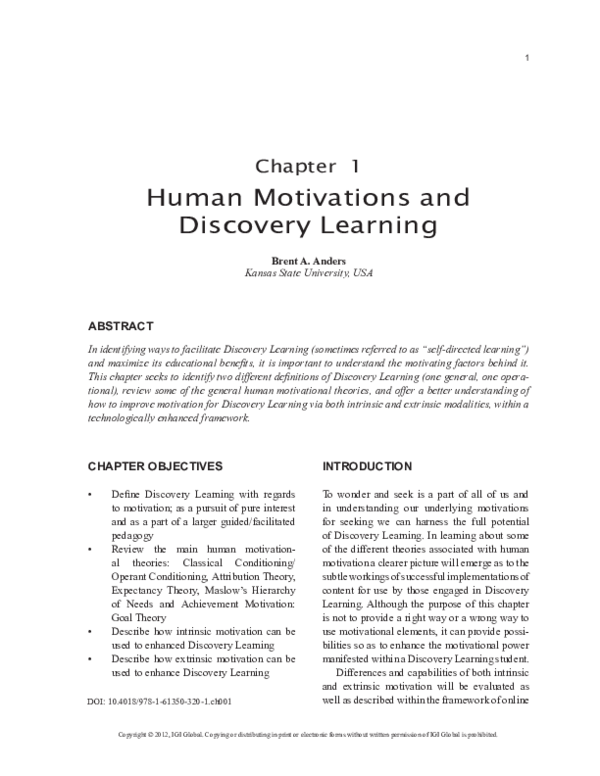 (PDF) Human Motivations and Discovery Learning