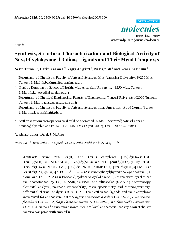(PDF) Synthesis, Structural Characterization and Biological Activity of ...
