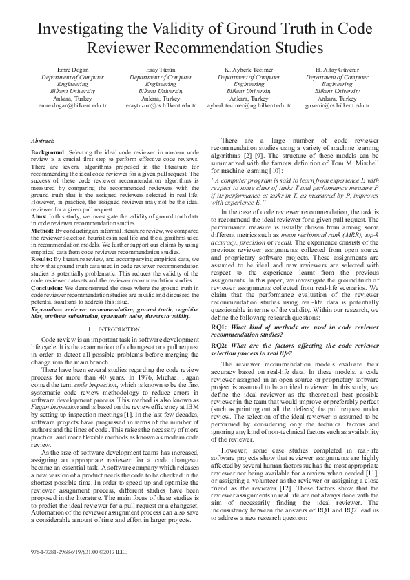(PDF) Investigating the Validity of Ground Truth in Code Reviewer ...