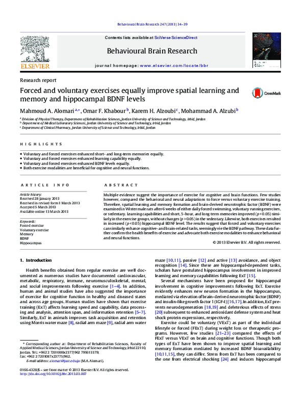 (PDF) Forced and voluntary exercises equally improve spatial learning ...