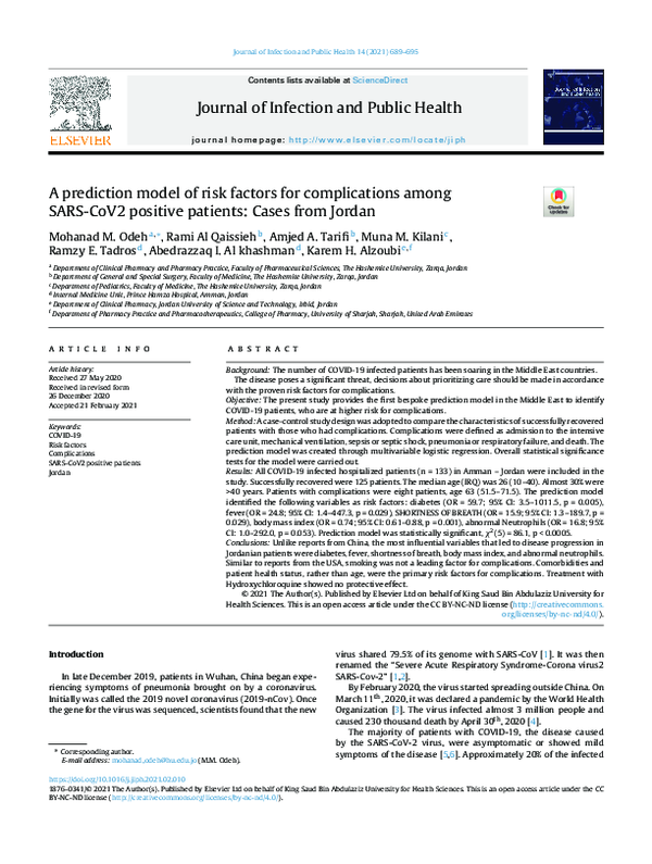 (PDF) A prediction model of risk factors for complications among SARS ...