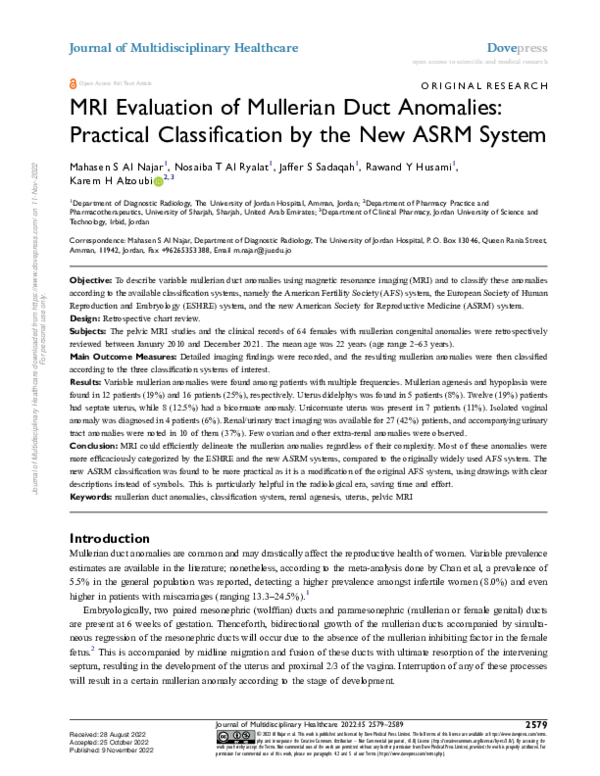 (PDF) MRI Evaluation of Mullerian Duct Anomalies: Practical ...