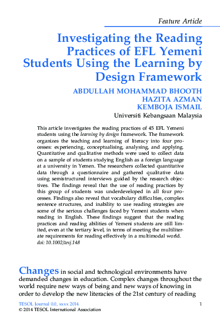 (PDF) Investigating the Reading Practices of EFL Yemeni Students Using ...